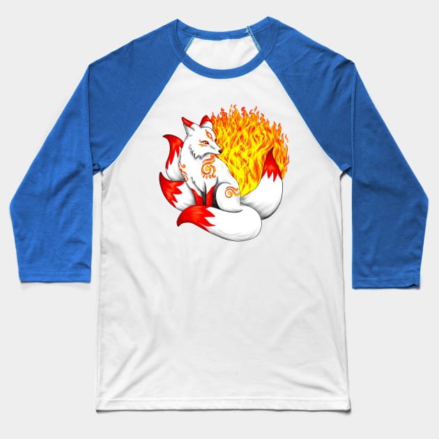 Red Kitsune Fox Baseball T-Shirt by Lady Lilac